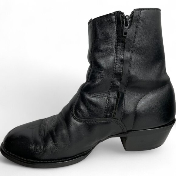 Laredo Leather Black Zip Vintage Western Biker Cowboy Ankle Boots Men's 9 EW - Picture 7 of 12